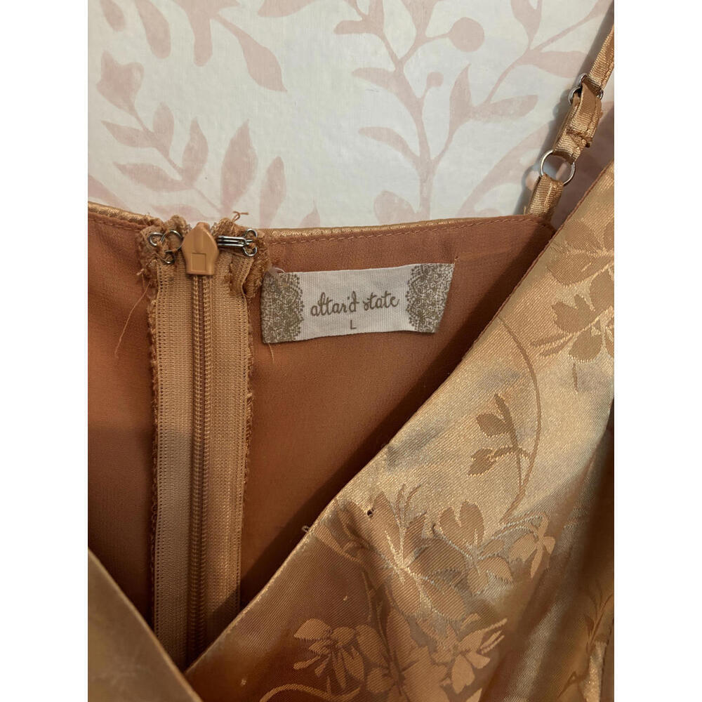 Altar'd State Gold Floral Satin Ruffed Mini Dress L - Picture 6 of 6